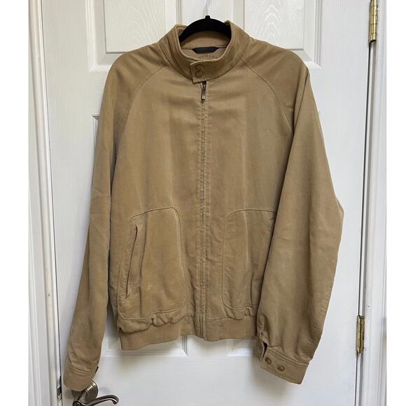 Tommy Bahama Lyocell/Cotton Blend Tan Zip Up Bomber Jacket - Picture 1 of 15